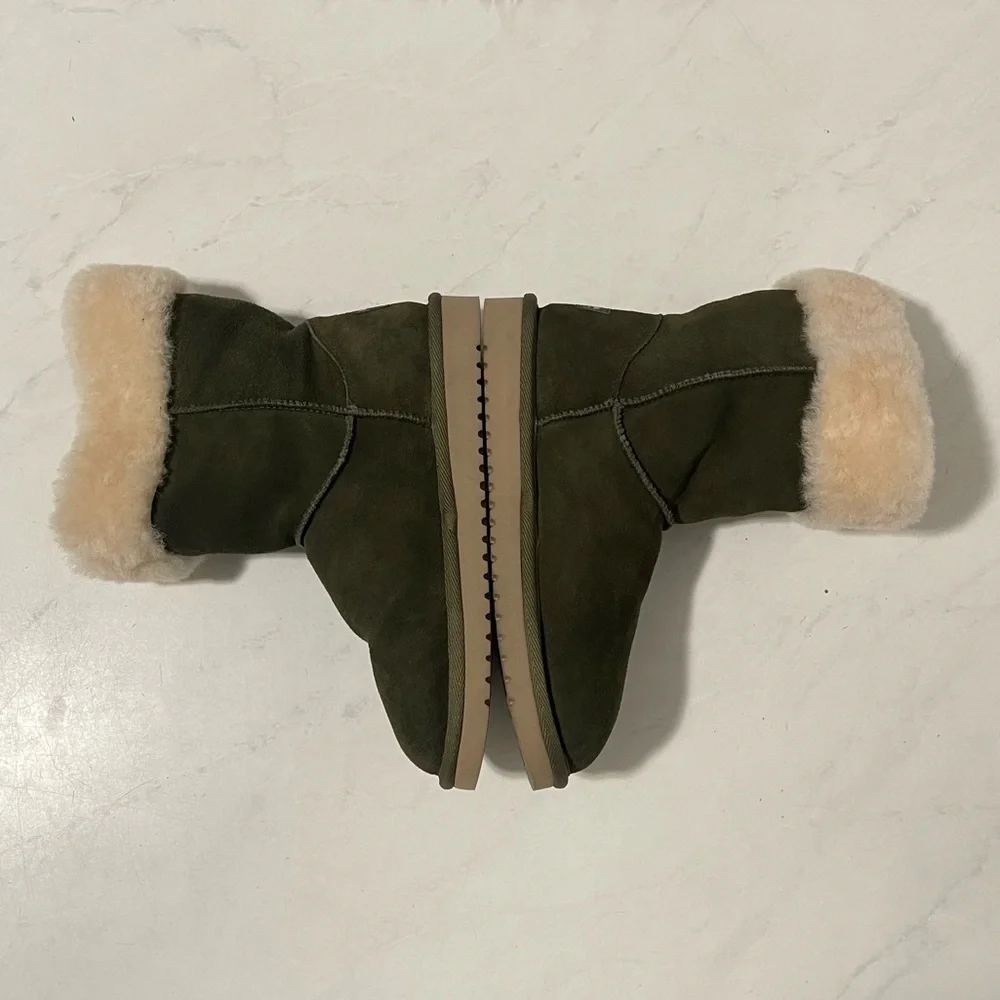 Koolaburra UGG Olive Green Solana Short Leather‎ Sheepskin Boots Size 7